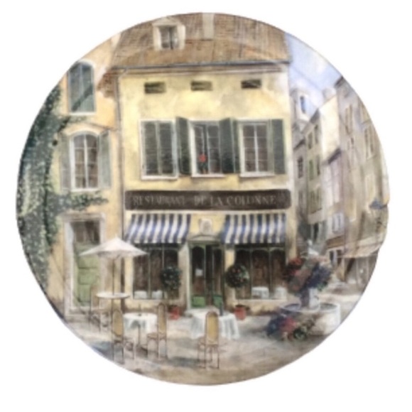 222 FIFTH Plate Set French Cafe 4 Piece Set by Fabrice De Villeneuve NWOT - Picture 4 of 11